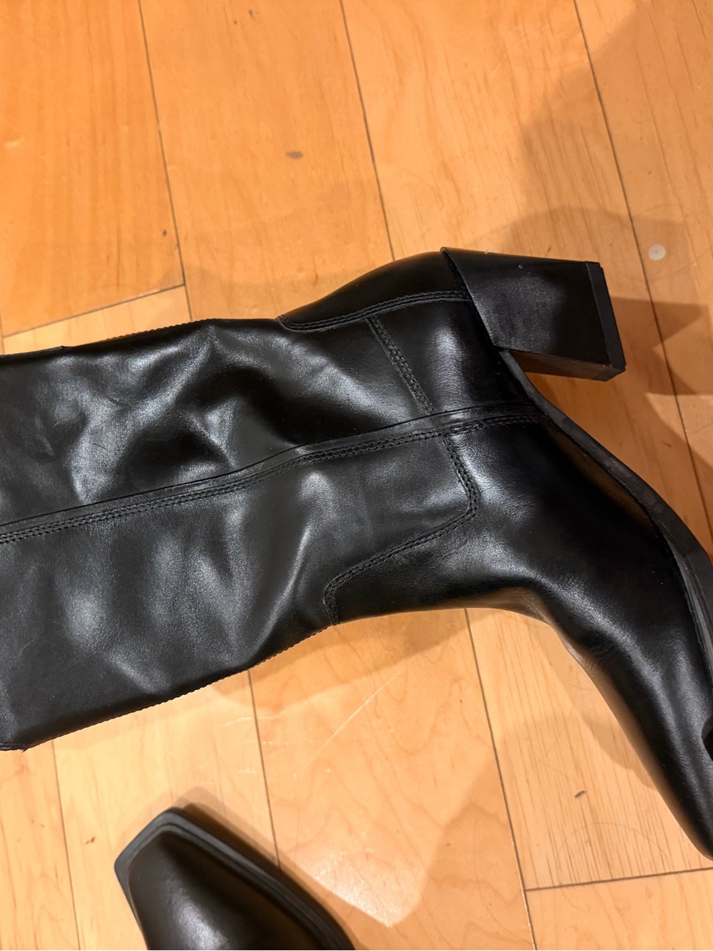 Women's Black Genuine Leather Mid-Calf Western Heel Boots - Picture 4 of 9